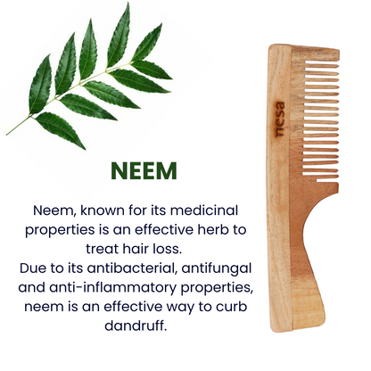 Nesa Neem Wood Comb - Brown Wide Tooth Comb with Handle | Control Hair Fall & Dandruff | Promotes Healthy & Beautiful Hair - Natural Hair Care Solution