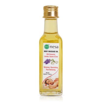 Nesa Relaxation Massage Oil - Natural Blend of Chamomile, Lavender, and Clove Oils for Stress Relief & Muscle Relaxation - 100 ml | Soothing Body Massage Oil