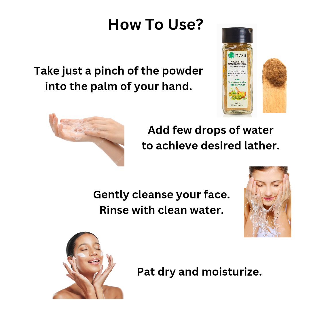 Nesa Herbal Powder-to-Foam Face Cleanser - 30 Gms | Gentle Cleansing | Healthy Skincare | Natural Ingredients