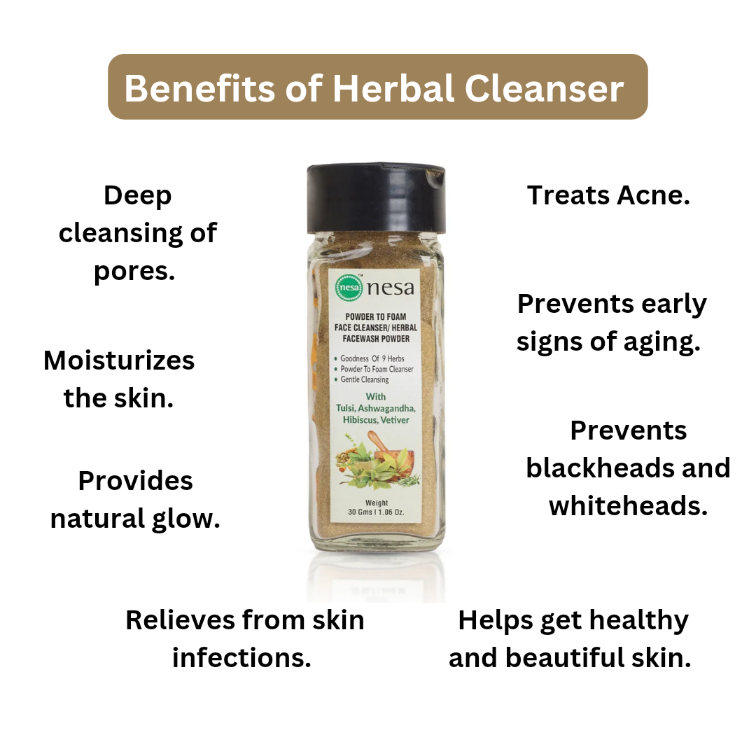 Nesa Herbal Powder-to-Foam Face Cleanser - 30 Gms | Gentle Cleansing | Healthy Skincare | Natural Ingredients
