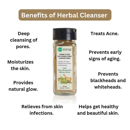 Nesa Herbal Powder-to-Foam Face Cleanser - 30 Gms | Gentle Cleansing | Healthy Skincare | Natural Ingredients