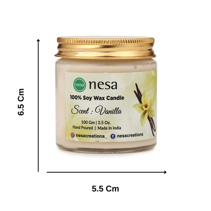 Nesa Premium Vanilla Scented Candle - 100g | 100% Soy Wax | Home Décor & Gift