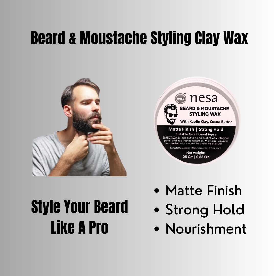 Nesa Beard & Moustache Clay Wax for Men - 25 g | Natural Matte Finish and Strong Hold | Enriched with Kaolin Clay and Cocoa Butter