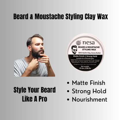 Nesa Beard & Moustache Clay Wax for Men - 25 g | Natural Matte Finish and Strong Hold | Enriched with Kaolin Clay and Cocoa Butter