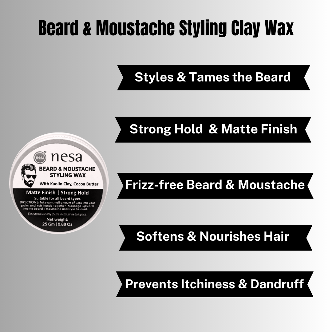 Nesa Beard & Moustache Clay Wax for Men - 25 g | Natural Matte Finish and Strong Hold | Enriched with Kaolin Clay and Cocoa Butter