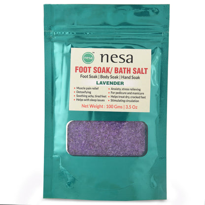 Nesa Lavender Bath Salt/Foot Soak (100g) | Muscle Pain Relief, Stress & Anxiety Relief | Dry Feet Care | Manicure and Pedicure |Self-Care & Relaxation