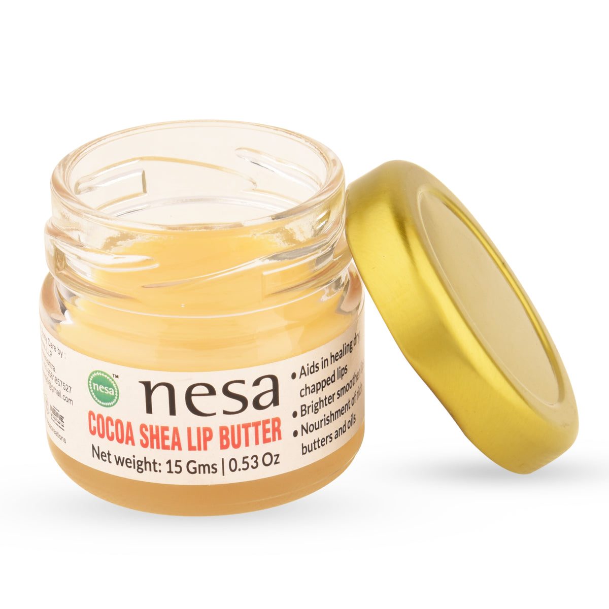 Nesa Cocoa Shea Lip Butter - 15 Gms - Moisturizing Lip Butter for Dry, Chapped, and Dark Lips