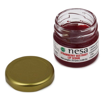 Nesa Strawberry Lip Scrub - 25 Gms - Exfoliating Treatment for Dry, Chapped, and Dark Lips - Lip Care for Healthy and Nourished Lips