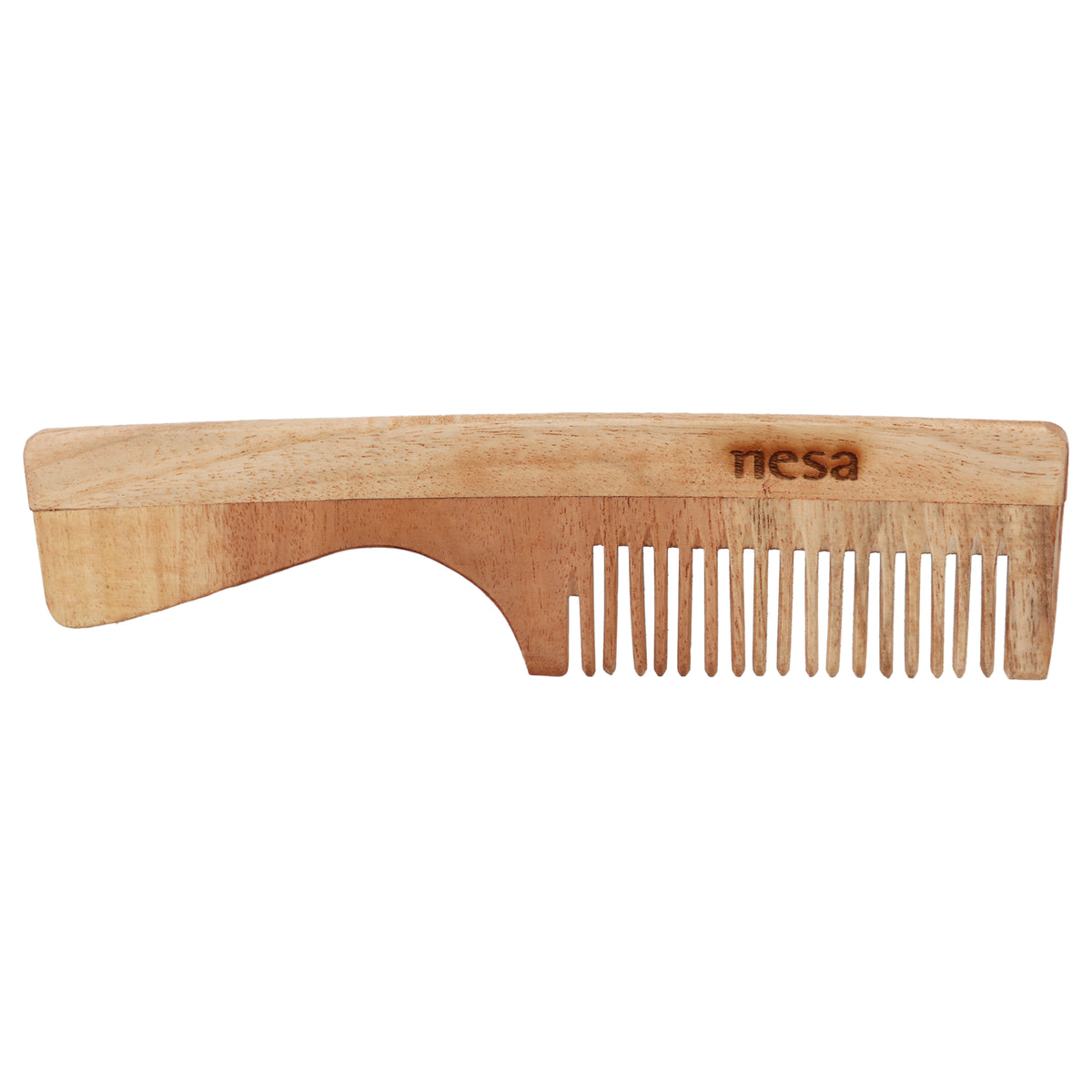 Nesa Neem Wood Comb - Brown Wide Tooth Comb with Handle | Control Hair Fall & Dandruff | Promotes Healthy & Beautiful Hair - Natural Hair Care Solution