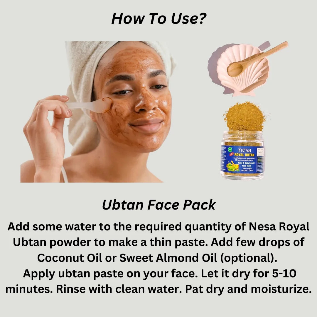 Nesa Royal Ubtan | Face and Body Scrub + Face Mask | 40 Gms | Natural Glow, Exfoliation, and Brightening | Wild Turmeric, Red Sandalwood, and Ashwagandha