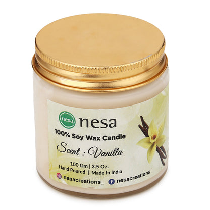 Nesa Premium Vanilla Scented Candle - 100g | 100% Soy Wax | Home Décor & Gift