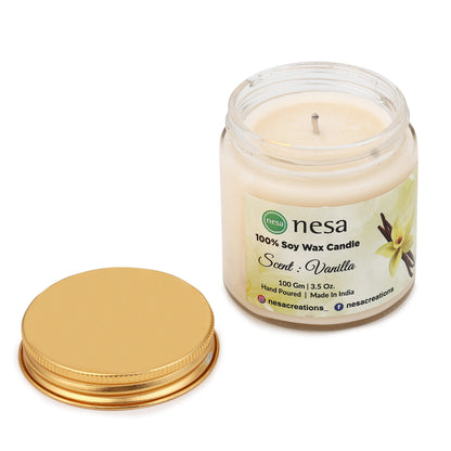 Nesa Premium Vanilla Scented Candle - 100g | 100% Soy Wax | Home Décor & Gift