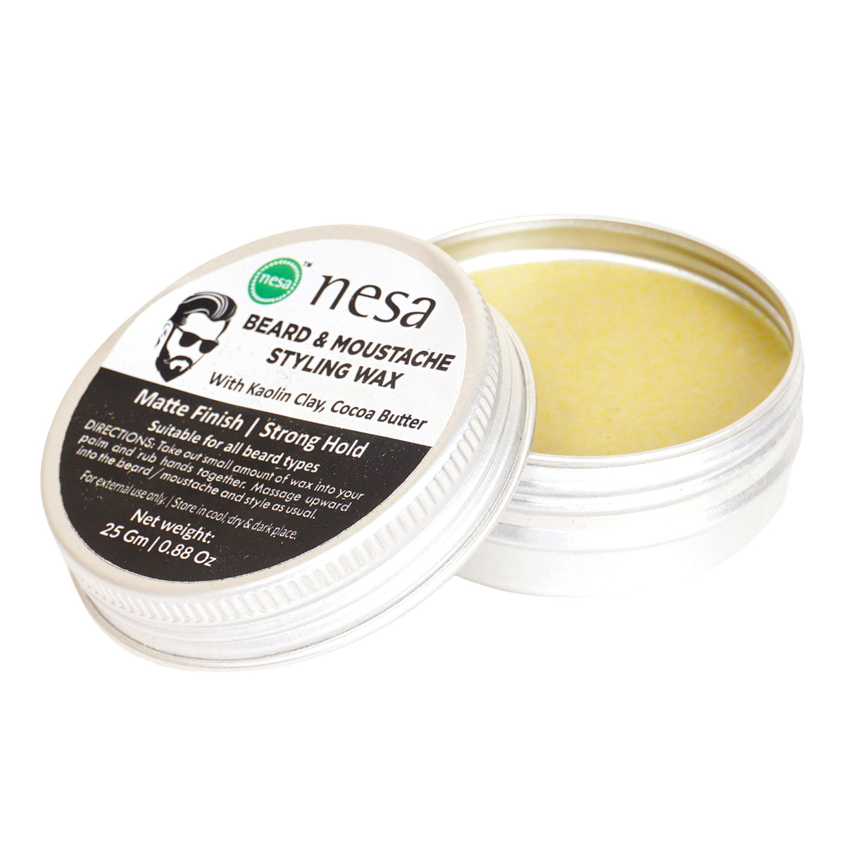Nesa Beard & Moustache Clay Wax for Men - 25 g | Natural Matte Finish and Strong Hold | Enriched with Kaolin Clay and Cocoa Butter