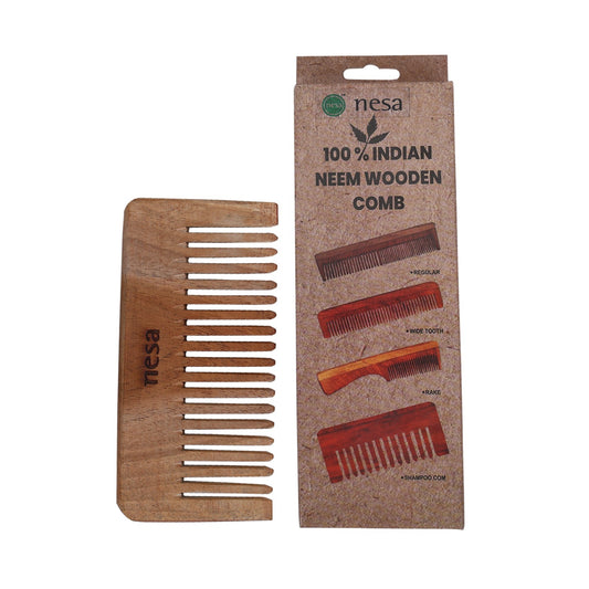 Nesa Neem Wood Shampoo Comb - Wide Tooth Comb for Hair Fall Control, Dandruff Relief & Post Shampoo Detangling | Eco-Friendly Comb for Thick, Long Hair | Natural Hair Care for Men & Women