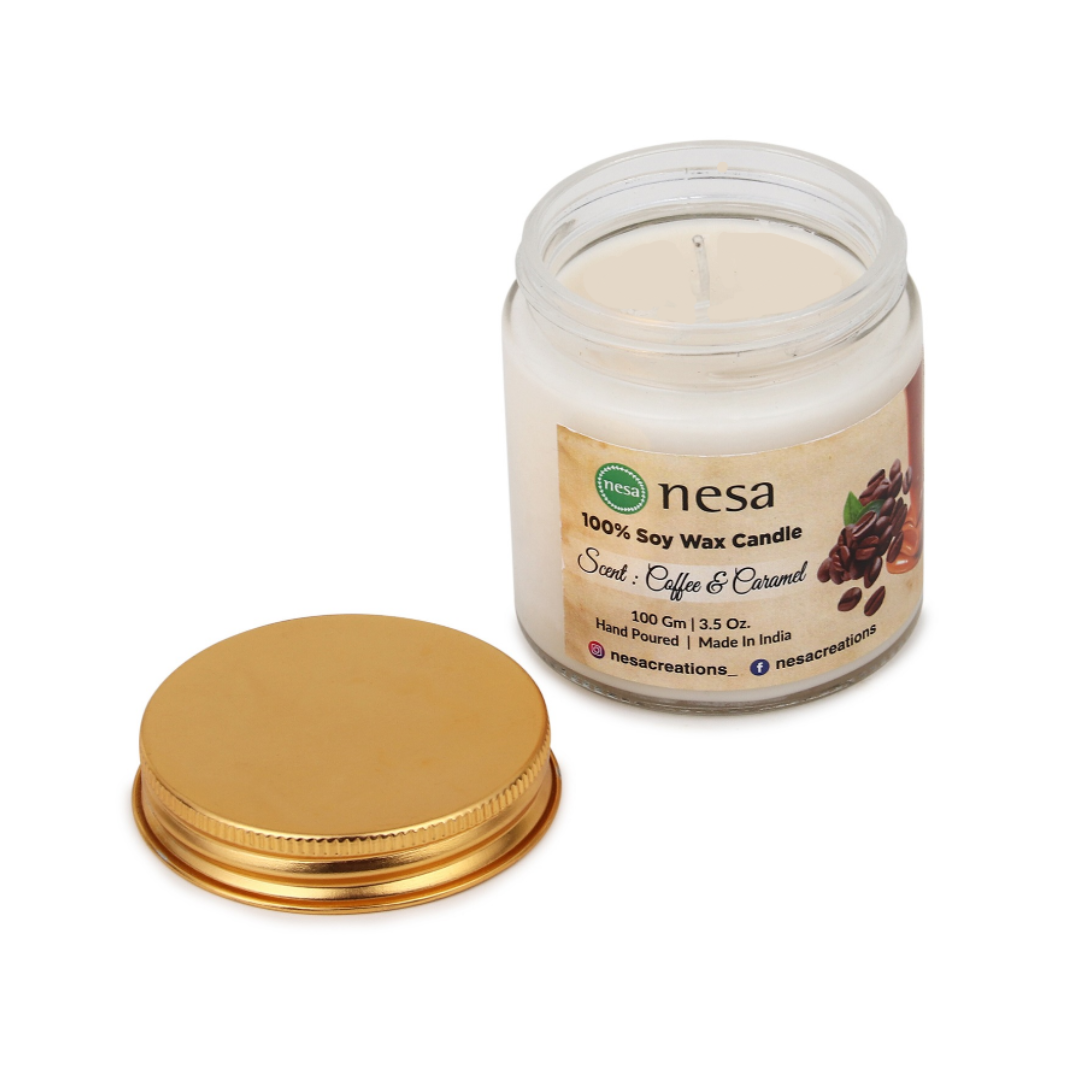 Nesa Premium Scented Candle - Coffee and Caramel Fragrance - 100% Soy Wax - 100g - Home Décor & Gifting Essential