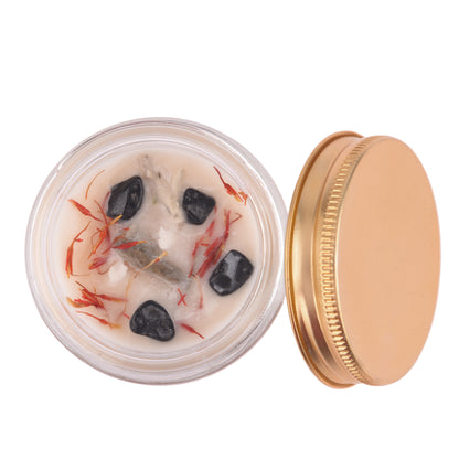 Nesa Intention Crystal Candle for Protection | 100% Soy Wax | Sandal Cedar Scent | White Colour | Spell and Ritual Candle-100 g