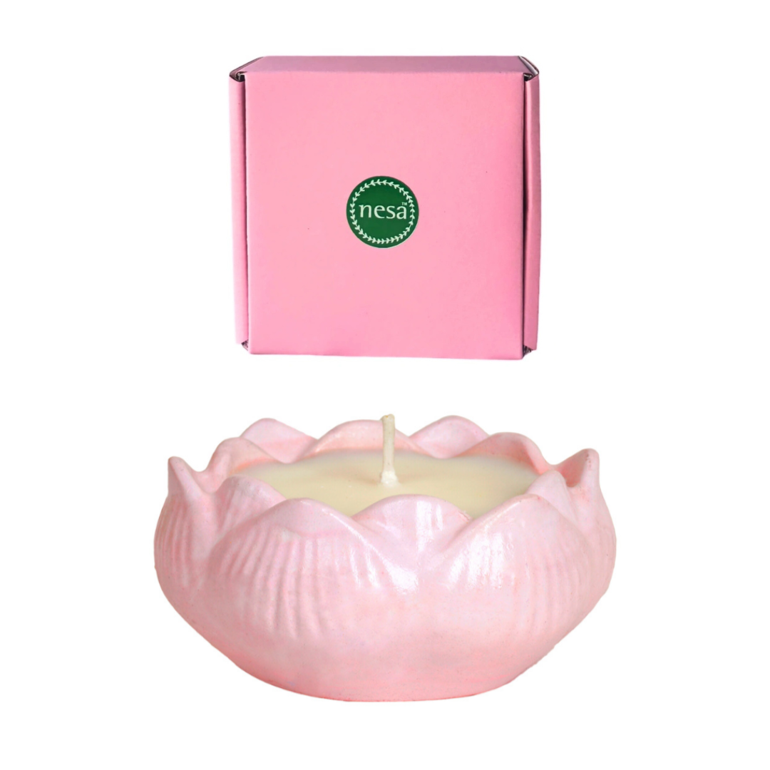 Nesa Lotus Concrete Candle - Pink | 100% Soy Wax | Lily and Jasmine Scent | Home Decor & Candle Gifting