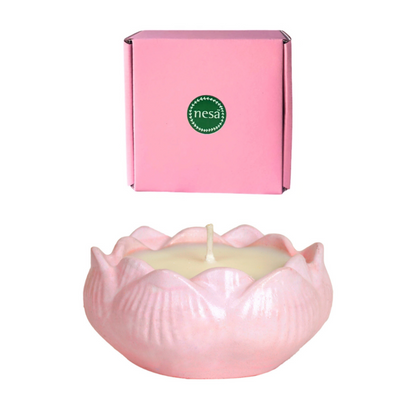 Nesa Lotus Concrete Candle - Pink | 100% Soy Wax | Lily and Jasmine Scent | Home Decor & Candle Gifting