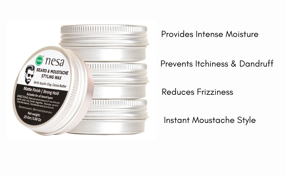 Nesa Beard & Moustache Clay Wax for Men - 25 g | Natural Matte Finish and Strong Hold | Enriched with Kaolin Clay and Cocoa Butter