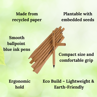 Nesa Plantable Seed Kraft Paper Pens | Ink : Blue | Eco-friendly | Grow Plants From Pens